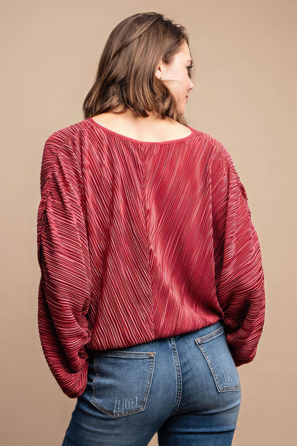 Satin Pleated Drawstring Top