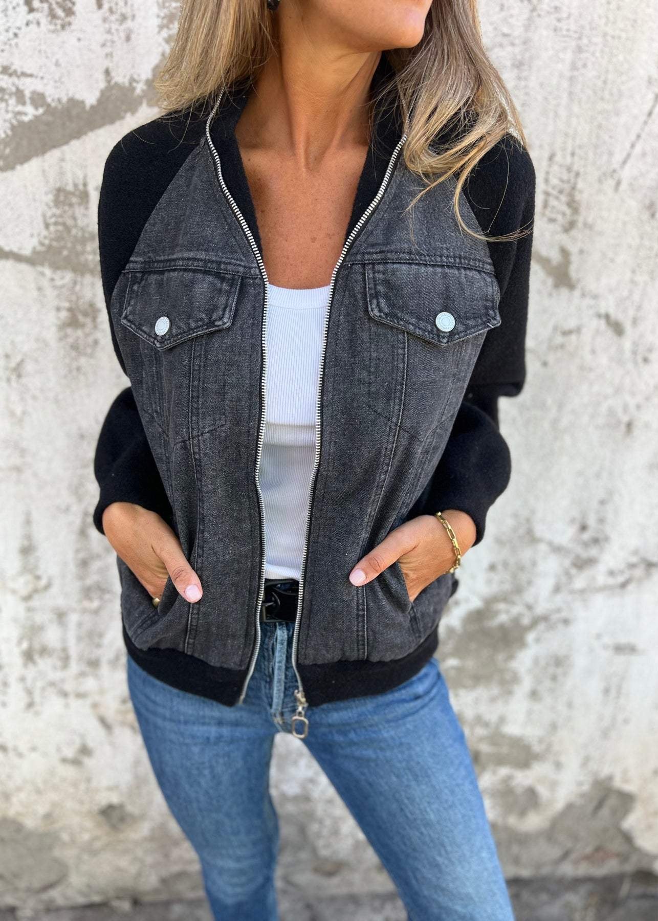 Casual Demin Fleece Jacket