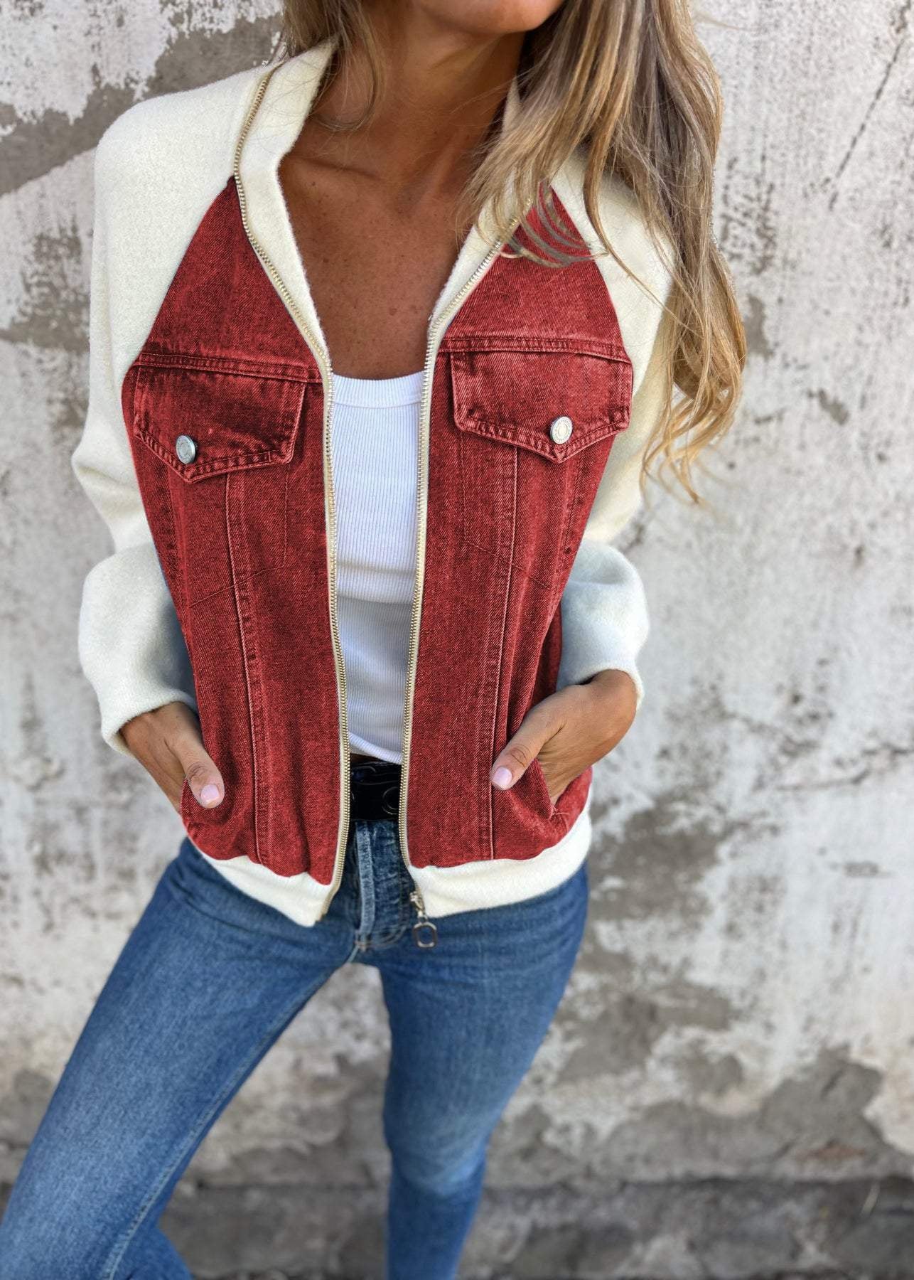 Casual Demin Fleece Jacket